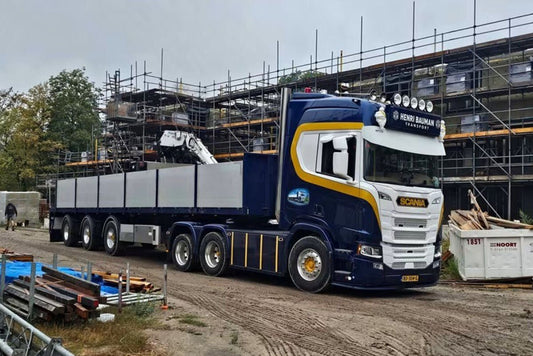 Henri Bauman; SCANIA R HIGHLINE CR20H 6X2 TAG AXLE BRICK TRAILER - 3 AXLE - Celt Models