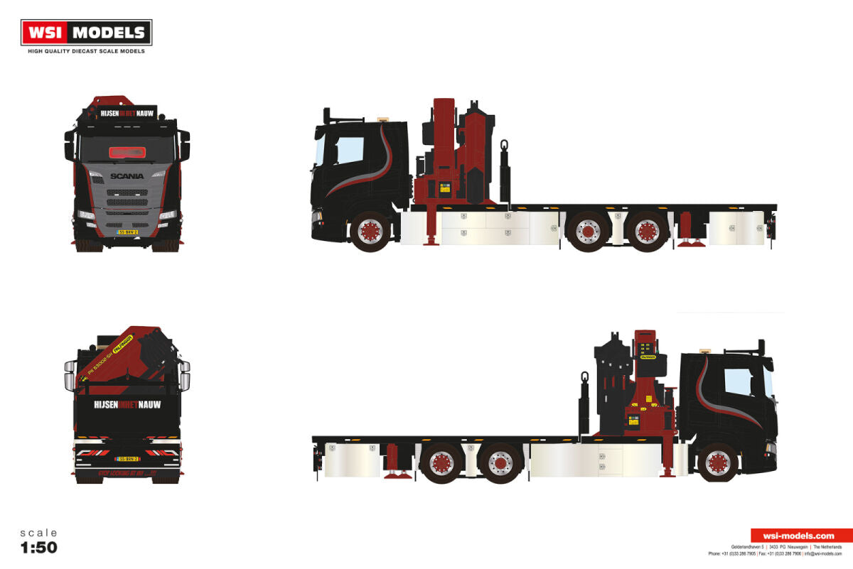Hijsen in het Nauw; SCANIA R FLAT ROOF SLEEPER CAB RIGED FLATBED TRUCK 6X2 TAG AXLE WITH PALFINGER PK 65002 SH + JIB