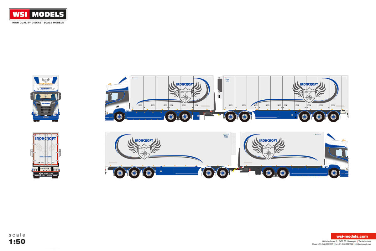 Ironcroft; SCANIA R HIGHLINE CR20H RIGED REEFER TRUCK 6X2 TAG AXLE RIGED REEFER DRAWBAR TURNTABLE TRAILER - 5 AXLE
