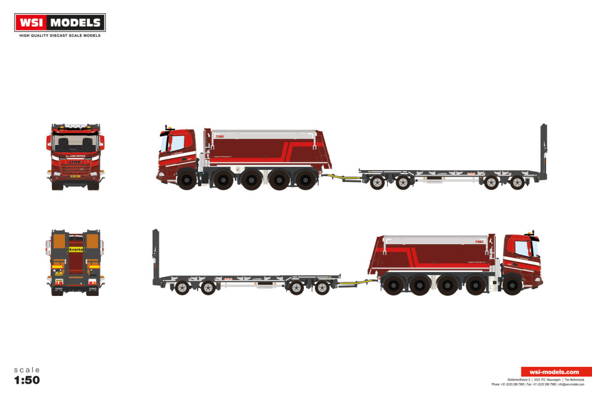 A. van Grunsven; DAF XF DL MY25 TIPPER TRUCK 10X4 LOW LOADER DRAWBAR TRAILER - 4 AXLE