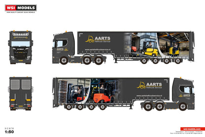 Aarts Heftruck Service; SCANIA R HIGHLINE CR20H 6X2 TWIN STEER SEMI WITH CURTAIN AND RAMPS - 4 AXLE - Celt Models