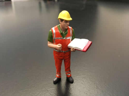 Works inspector. Orange safety jacket with helmet. 1/32