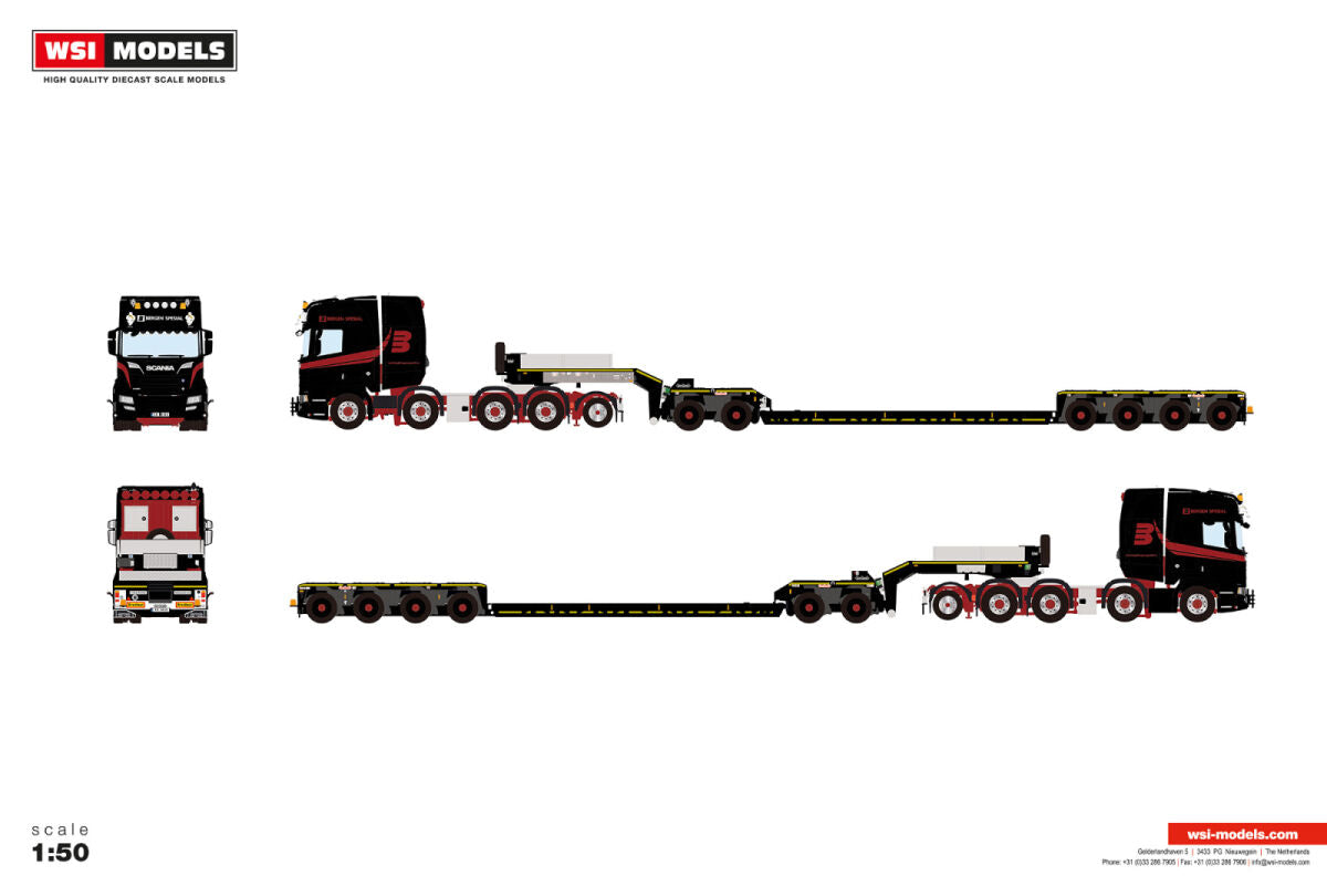 Bergen Spesialtransport; SCANIA R HIGHLINE CR20H 8X4 WITH ADD ON AXLE LOW LOADER WITH DOLLY 2 AXLE - 4 AXLE