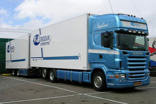 F van Bergeijk; SCANIA R5 TOPLINE 6X2 TAG AXLE RIGED REEFER TRUCK DRAWBAR TRAILER - 5 AXLE - Celt Models