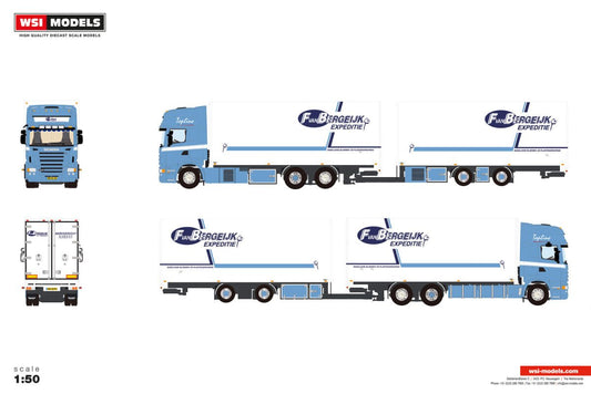 F van Bergeijk; SCANIA R5 TOPLINE 6X2 TAG AXLE RIGED REEFER TRUCK DRAWBAR TRAILER - 5 AXLE - Celt Models