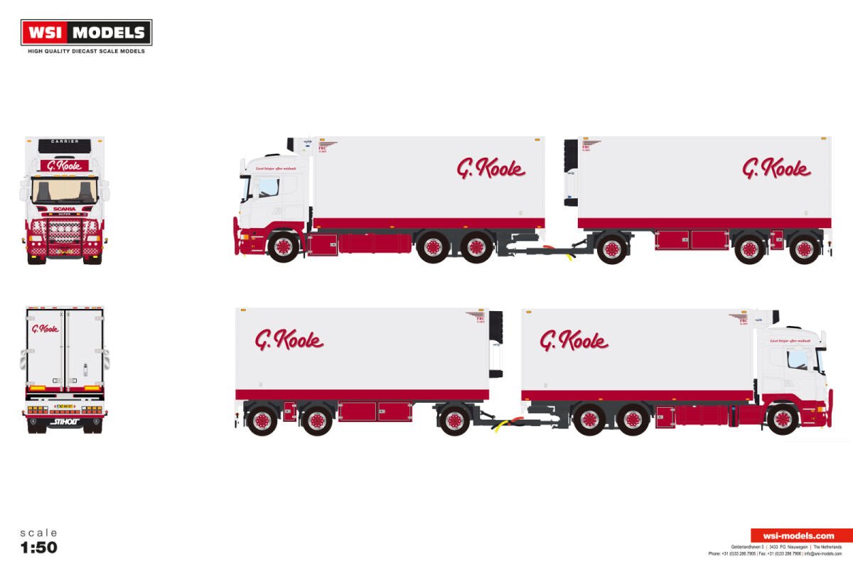 G. Koole; SCANIA R5 HIGHLINE RIGED REEFER TRUCK DRAWBAR TRAILER - Celt Models