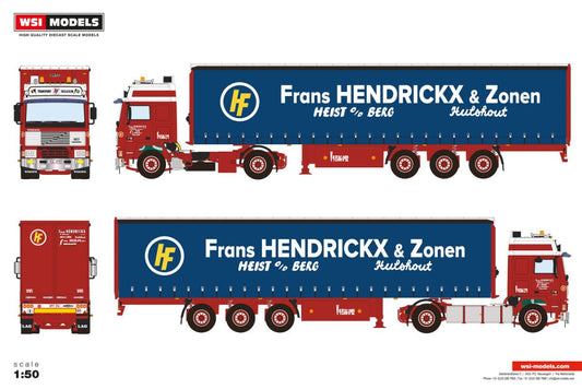 Hendrickx & Zonen; VOLVO F16 GLOBETROTTER 4X2 CURTAINSIDE TRAILER - 3 AXLE - Celt Models