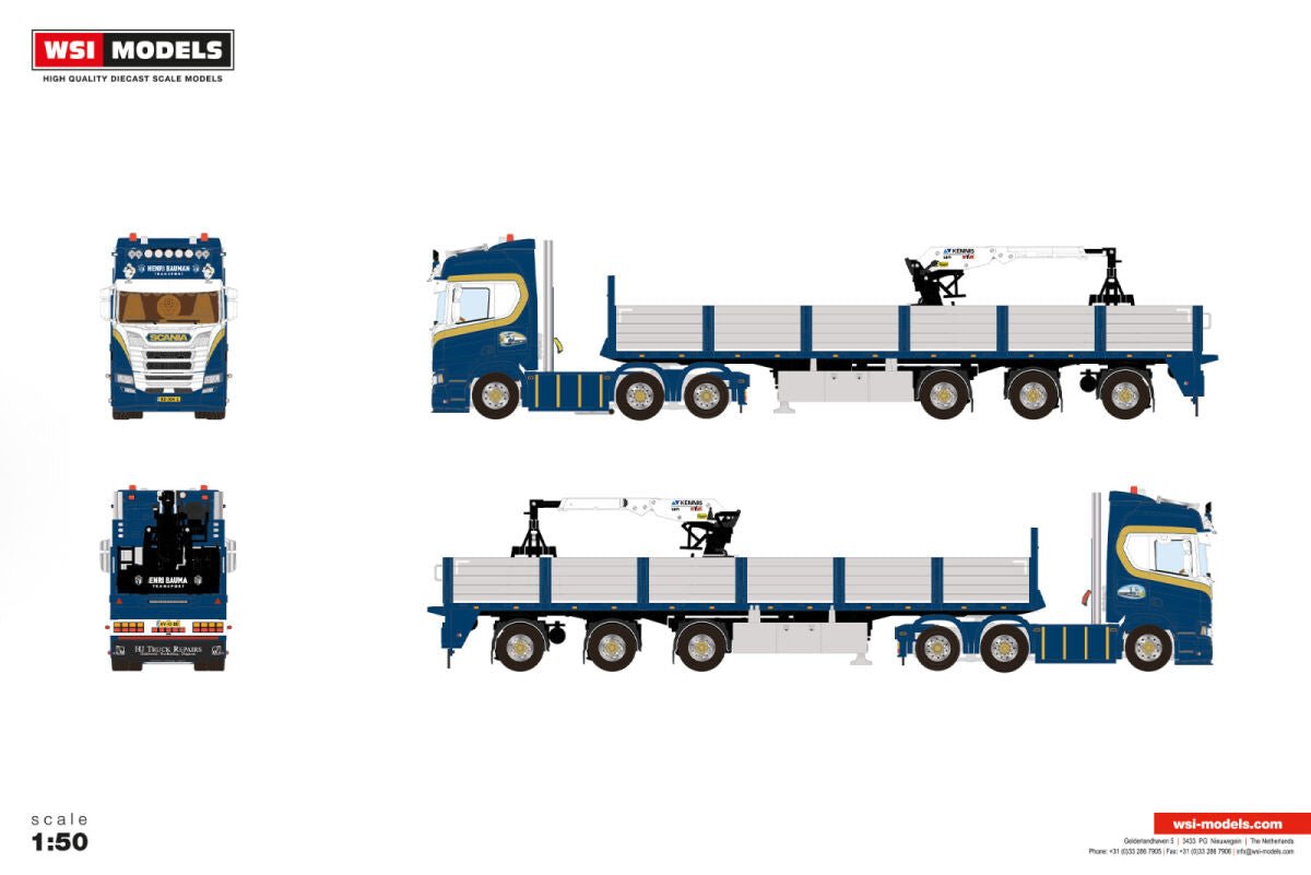 Henri Bauman; SCANIA R HIGHLINE CR20H 6X2 TAG AXLE BRICK TRAILER - 3 AXLE - Celt Models
