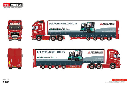Kloster A/S; VOLVO FH5 GLOBETROTTER XL 6X2 TWIN STEER SEMI WITH CURTAIN AND RAMPS - 4 AXLE - Celt Models