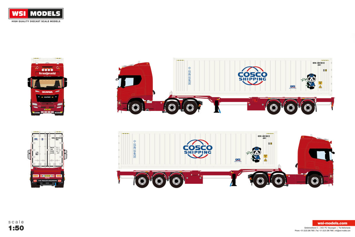 Kraaijeveld; SCANIA R HIGHLINE CR20H 6X2 TWIN STEER FLEX CONTAINER TRAILER - 3 AXLE + 40FT REEFER CONTAINER THERMOKING