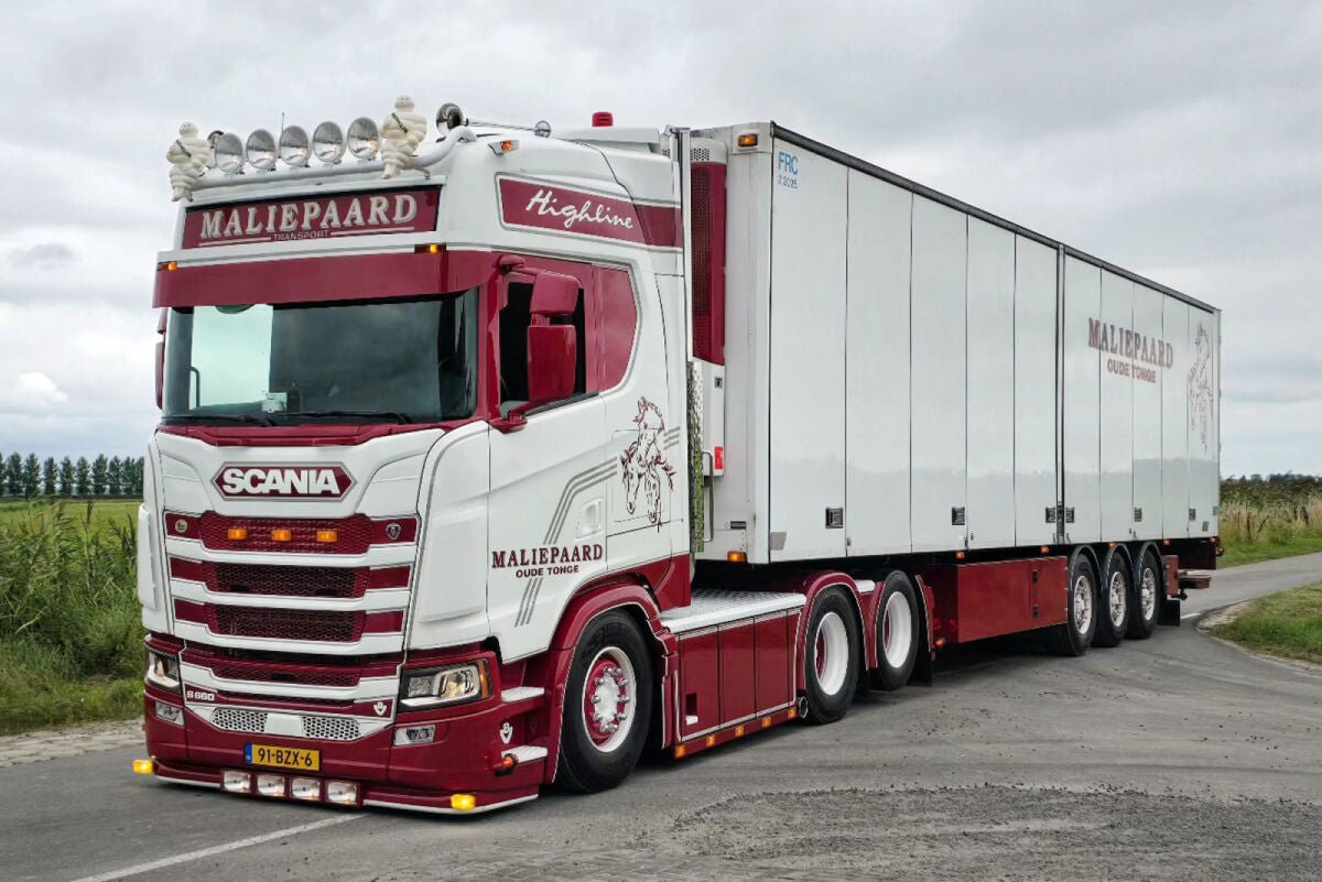 Maliepaard Transport; SCANIA S HIGHLINE CS20H 6X2 TAG AXLE REEFER TRAILER - 3 AXLE - Celt Models