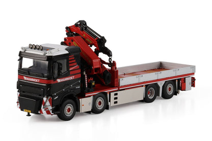 Mammoet Merchandising; VOLVO FH 5 SLEEPER CAB RIGED FLATBED TRUCK 8X2 TAG AXLE WITH PALFINGER PK 78002 SH + JIB - Celt Models