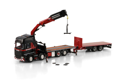 Mammoet; SCANIA R HIGHLINE CR20H RIGED FLATBED TRUCK 8X2 TAG AXLE RIGED FLATBED TRUCK DRAWBAR TRAILER - 6 AXLE WITH PALFINGER PK 370 TEC