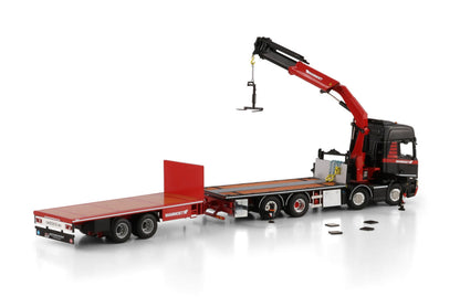 Mammoet; SCANIA R HIGHLINE CR20H RIGED FLATBED TRUCK 8X2 TAG AXLE RIGED FLATBED TRUCK DRAWBAR TRAILER - 6 AXLE WITH PALFINGER PK 370 TEC
