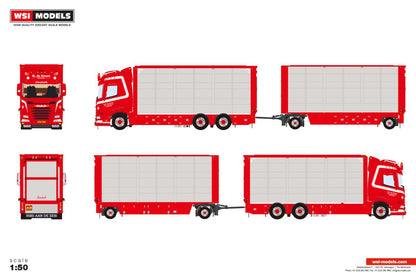 N.G. de Groot; DAF XF SH WITHOUT SKY LIGHTS 6X2 TAG AXLE RIGED TRUCK DRAWBAR WITH RESIN BODY - 5 AXLE - Celt Models