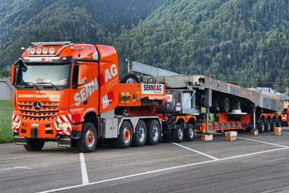 Senn AG; MERCEDES-BENZ AROCS MP4 2.300MM STREAM SPACE 8X6 LOW LOADER WITH DOLLY 2 AXLE - 4 AXLE - Celt Models