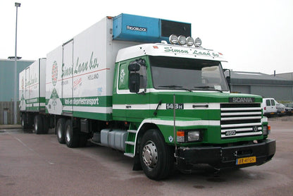 Simon Laan b.v.; SCANIA 3 SERIES TORPEDO STREAMLINE 6X2 TAG AXLE RIGED REEFER TRUCK DRAWBAR TRAILER - 5 AXLE