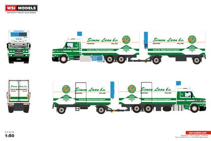 Simon Laan b.v.; SCANIA 3 SERIES TORPEDO STREAMLINE 6X2 TAG AXLE RIGED REEFER TRUCK DRAWBAR TRAILER - 5 AXLE
