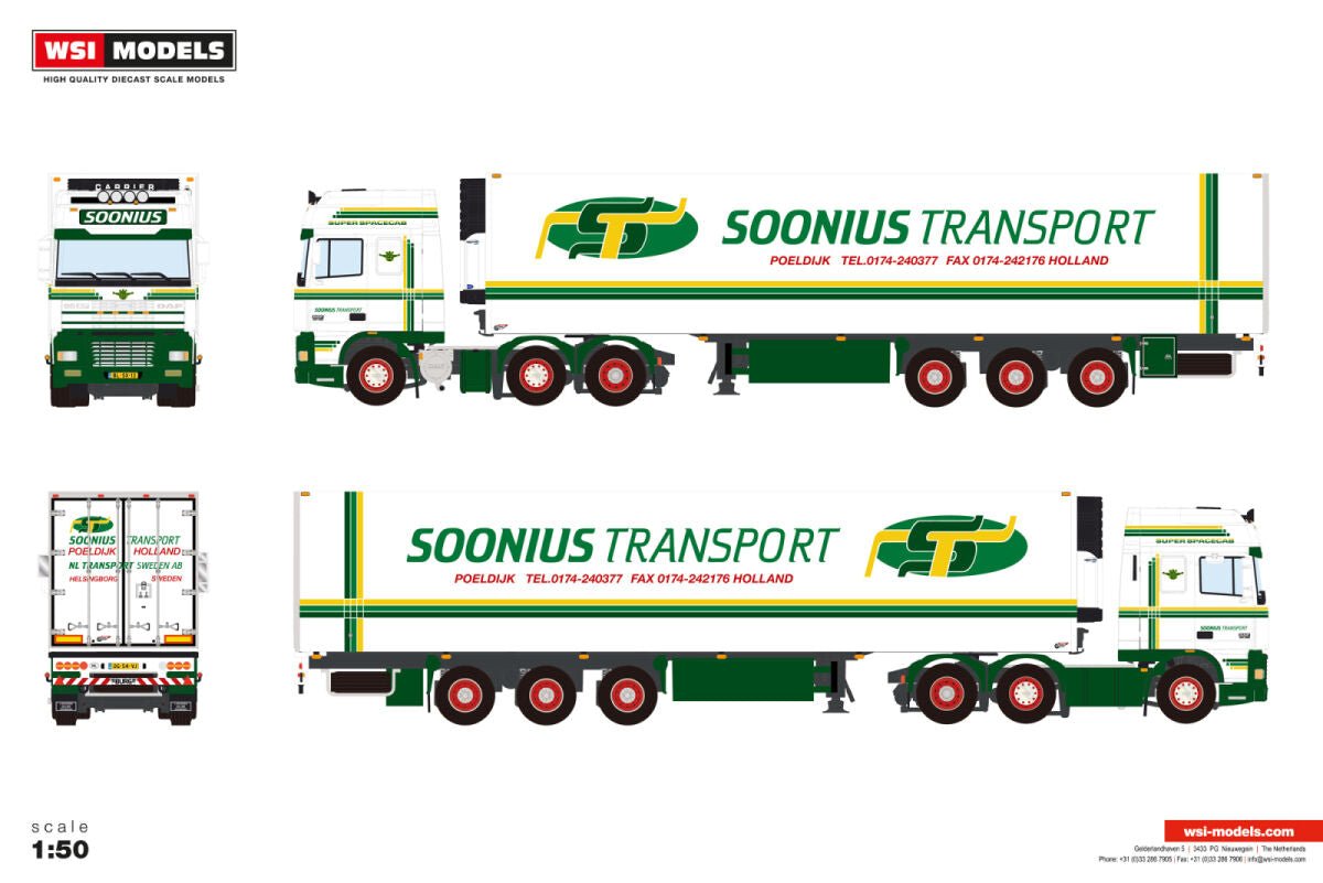 Soonius; DAF 95XF SUPER SPACE CAB 6X2 TWIN STEER REEFER TRAILER - 3 AXLE - Celt Models