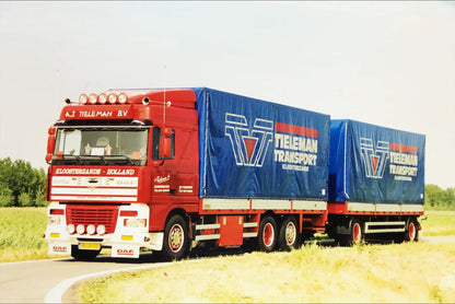 Tieleman; DAF 95XF SPACE CAB 6X2 TAG AXLE RIGED BOX TRUCK DRAWBAR TRAILER - 5 AXLE