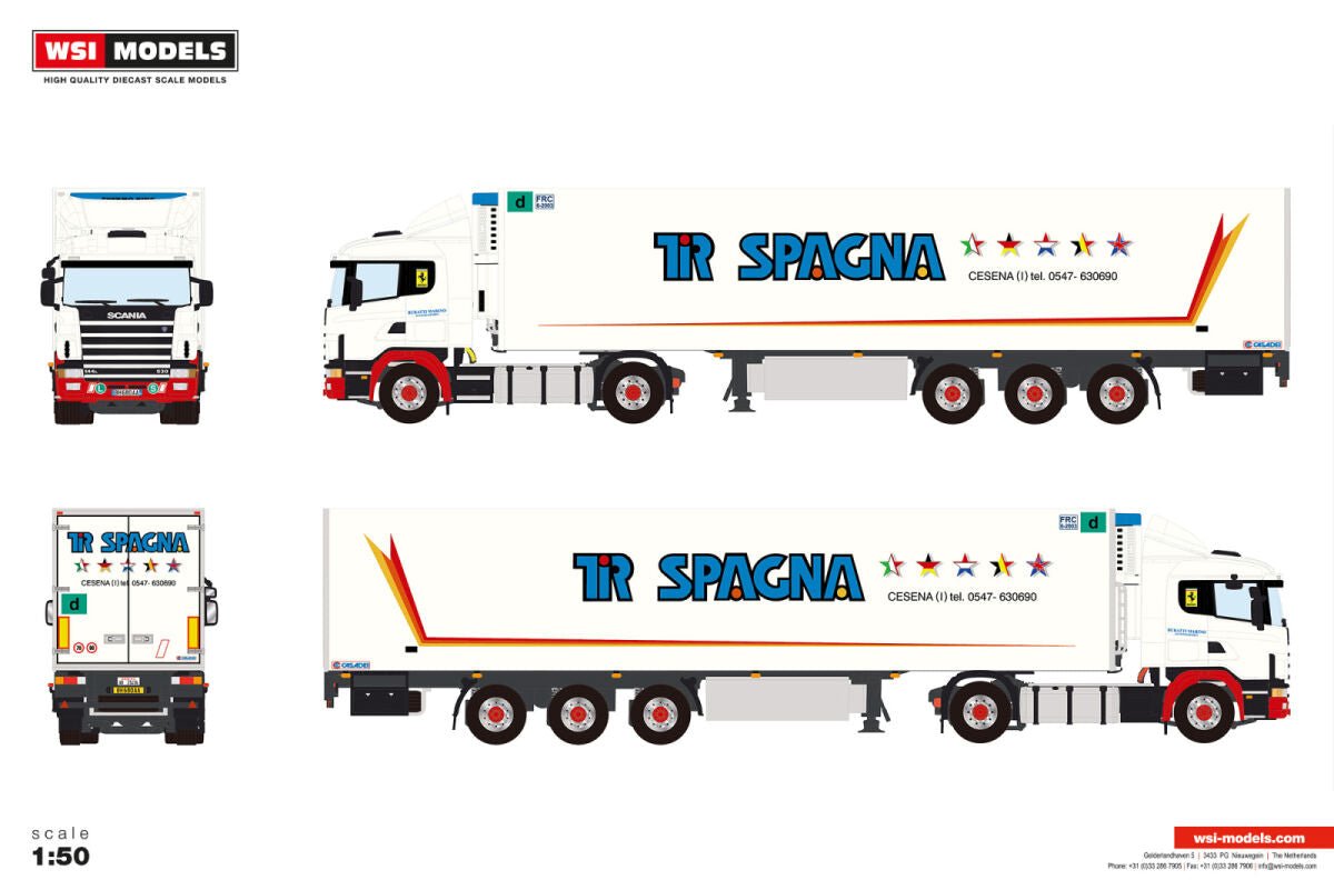 Tirspagna; SCANIA 4 SERIES FLAT ROOF 4X2 REEFER TRAILER - 3 AXLE - Celt Models