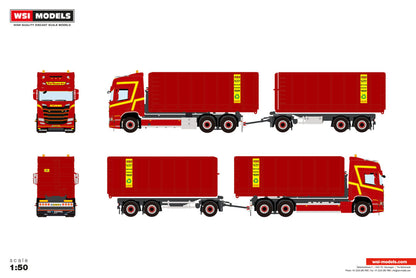 Top Trans b.v.; SCANIA R HIGHLINE CR20H 6X2 TAG AXLE RIGED TRUCK DRAWBAR WITH HOOKLIFT SYSTEM - 3 AXLE + 2X 40M3 CONTAINER