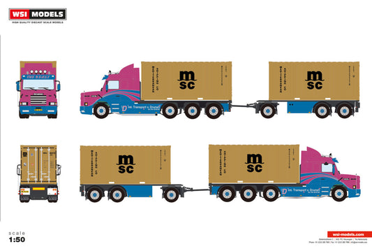 van Drunen; SCANIA 3 SERIES TORPEDO STREAMLINE RIGED CONTAINER FRAME TRUCK 8X2 TRIDEM RIGED CONTAINER FRAME TRUCK DRAWBAR TRAILER - 3 AXLE + 2X 20FT CONTAINER