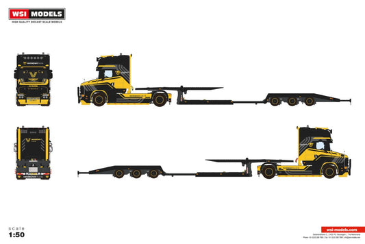 Versteijnen Trucks; SCANIA T5 TORPEDO TOPLINE 4X2 TRUCK TRANSPORTER - 3 AXLE - Celt Models