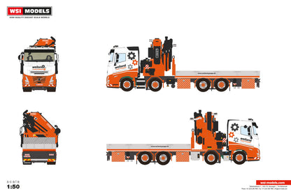 Weiland; VOLVO FH AERO SLEEPER CAB RIGED FLATBED TRUCK 8X2 TAG AXLE WITH FASSI 1100 + JIB