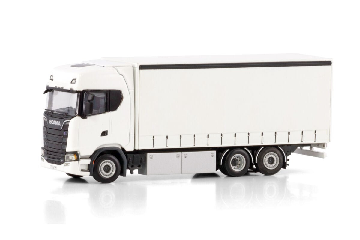 White Line; SCANIA S HIGHLINE CS20H RIGED CURTAINSIDE TRUCK 6X2 TAG AXLE - Celt Models