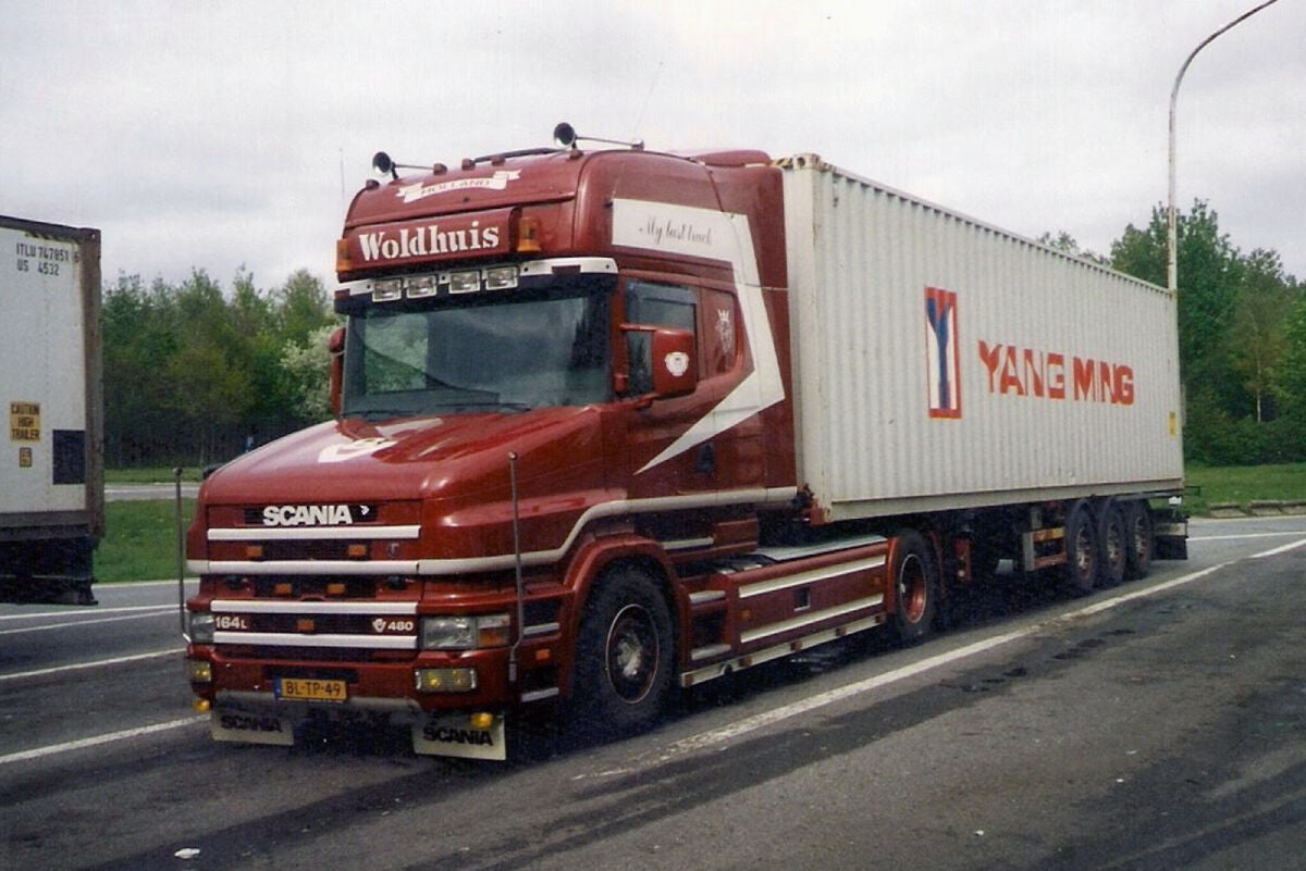 Woldhuis transport; SCANIA 4 SERIES TORPEDO TOPLINE 4X2 FLEX CONTAINER TRAILER - 3 AXLE + 20FT CONTAINER